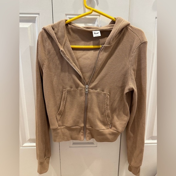 TNA Tops - TNA tan beige waffle knit zip up hoodie small
